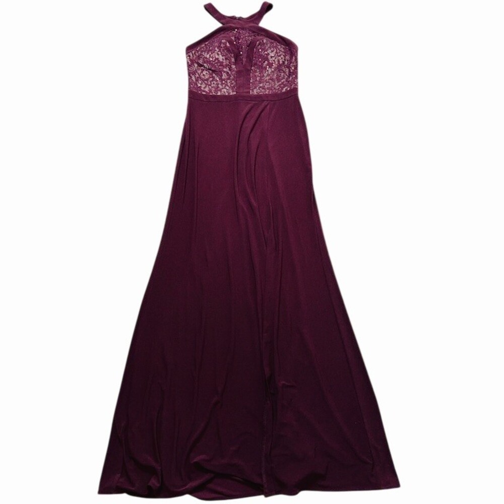 NWT Nightway Burgundy Sequin Lace Halter Maxi Gown - Size 8